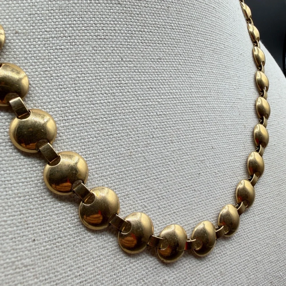 Gold Tone Domed Disc Link Necklace Chunky Statement Minimalist Y2K Jewelry Gift